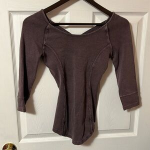 Free people aubergine cross back ribbed 3/4 sleeve top size XS​